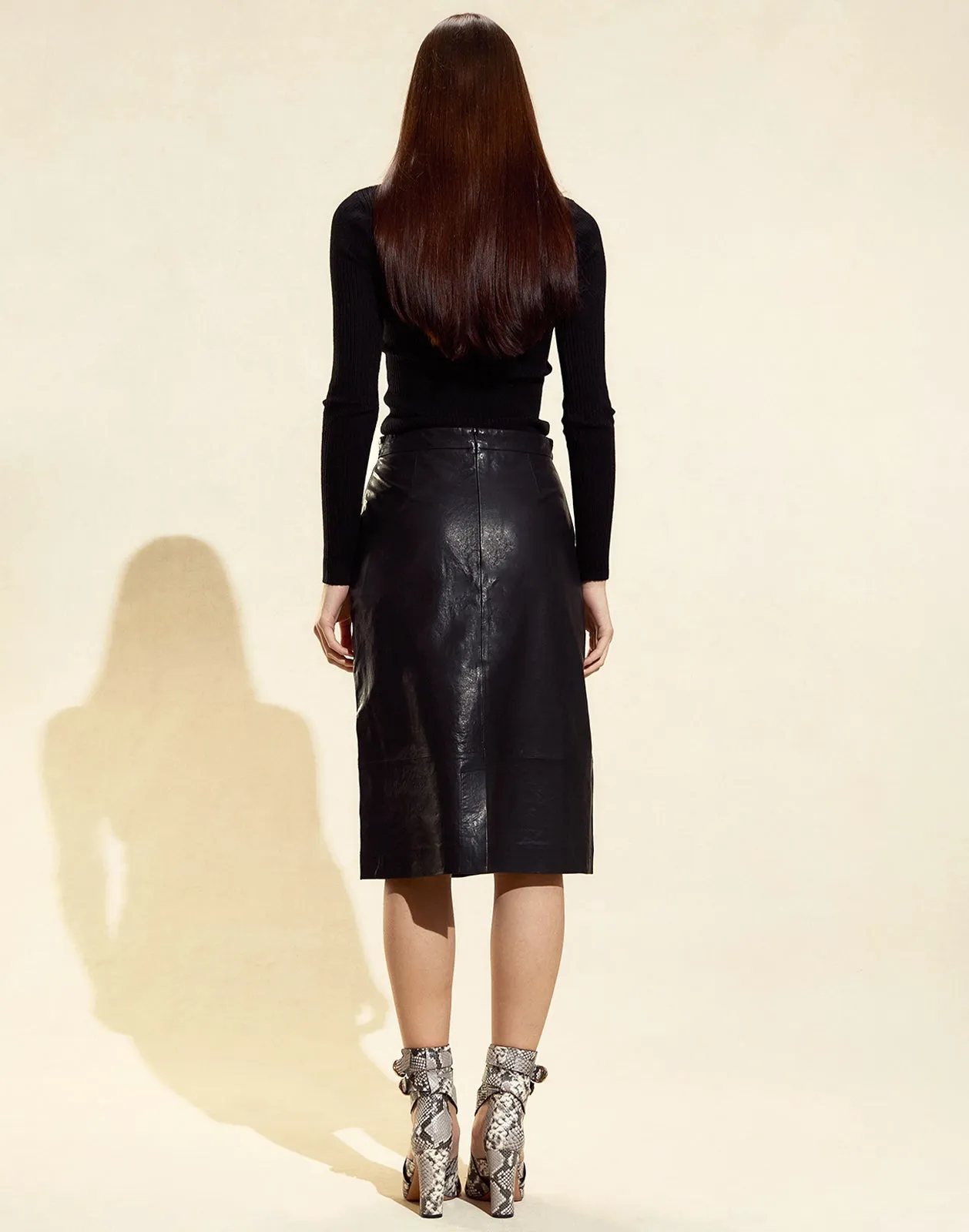 The London Leather Midi Skirt