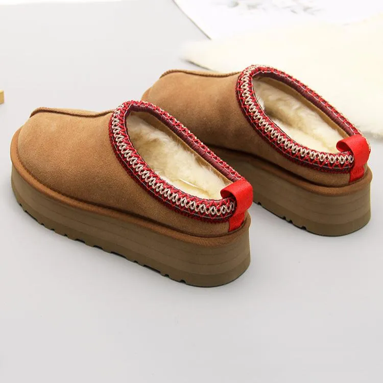 Women Winter Suede Fleece-Lined Chunky Sole Slip-On Slippers
